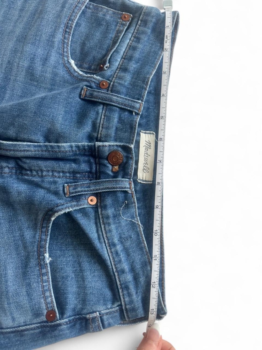 Madewell Women’s Medium Blue Straight-Leg Jeans with Brown Patch - Picture 4 of 8